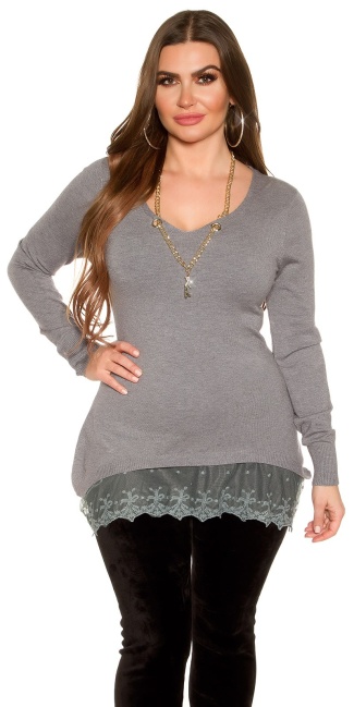 CurvyGirlsSize! pullover with chain & lace Grey